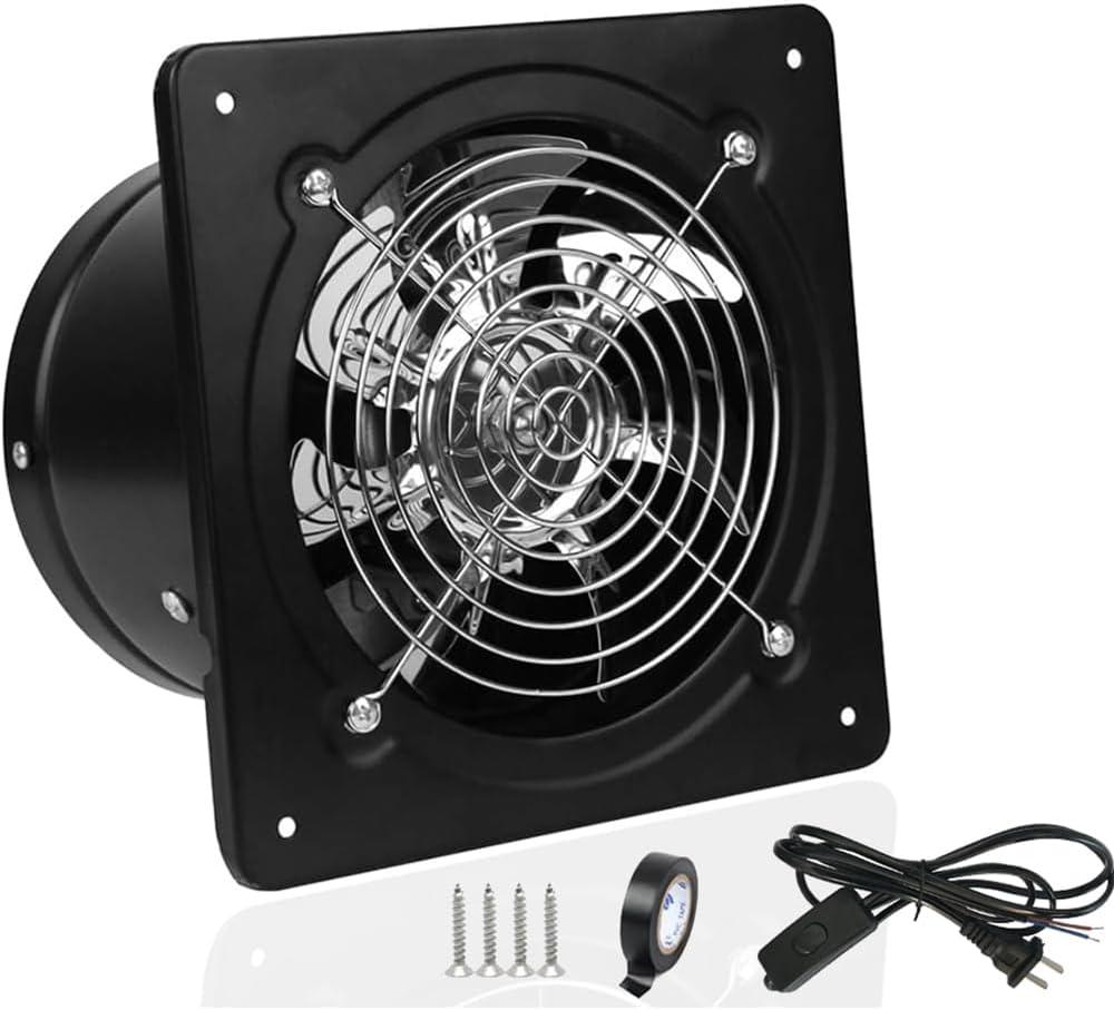 4 inch Exhaust Fan Metal Iron Ventilation Extractor, Silence with Anti-backflow Check Valve Window and Wall Mount Vent Fans for Home Office Kitchen Bathroom Grow Tent Garage (Black)
