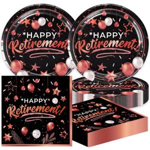 40pcs Retirement Party Decoration,include 20 dessert plate, 20 Napkin,Used for Rose Gold and Red Retirement Party Supplies