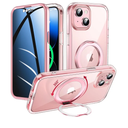 Privacy Case for iPhone 13/iPhone 14 with 360°Stand [Built-in Anti Peeping Screen Protector] [Compatible with MagSafe] [Magnetic Ring ] Full Body Protective Phone Cover 6.1", Pink