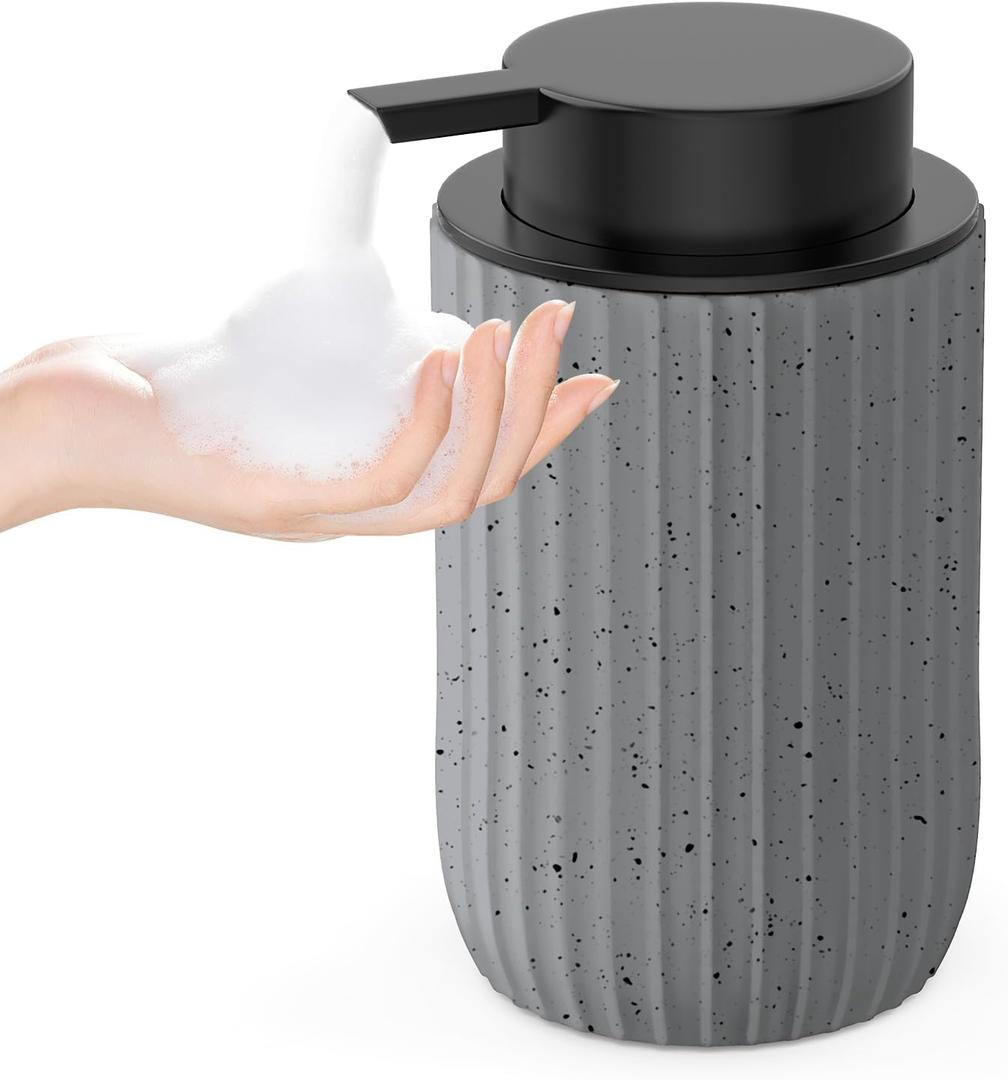 Ceramic Foaming Hand Soap Dispenser12 oz Bathroom Soap Dispensers Lotion Dispenser for Kitchen, Refillable Matte Streaks Soap Dispenser with Large Pump (Gray)