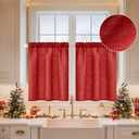 MIULEE Christmas Linen Cafe Curtains 36 Inch Length for Kitchen Bathroom Over Sink 2 Panels, Farmhouse Rod Pocket Short Semi Sheer Light Filtering Tier Curtains for Small Half Window W26" x L36", Red
