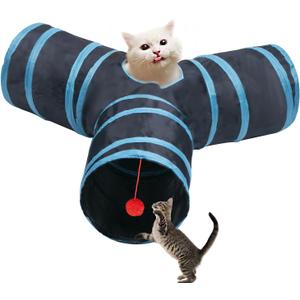 Cat Tunnel Tube Toys, 3 Ways Tunnels for Indoor Cats with Play Ball
Collapsible Pet Tube with Interactive Peephole Interactive Toy for Rabbits, Kittens, Ferrets, Puppy(Blue Black)