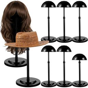 8 Pcs Wig Stand, Portable Hat Display Stand, 9.8"-18.9" Adjustable Height Hat Display, Non-Slip Wig Head Holders, Black Plastic Wigs Stands for Styling Drying DIY Practice, Stable