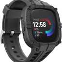 GELISHI Compatible for Fitbit Versa 4/ Fitbit Sense 2 Bands Men, Rugged Protective Case with TPU Sport Band Smartwatch Wristband Black