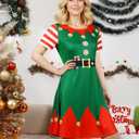 Women's Christmas Printed Tunic Dress Long Sleeve Crewneck Casual Costume Bodycon Dresses S-XXL (Green, L)