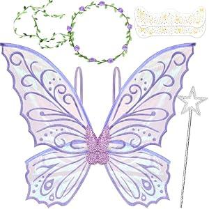 Fairy Wings Costume for Women, Sparkle Butterfly Angel Wings Halloween Costume Dress Up Cosplay Party Favor Purple