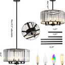 KELUOLY Farmhouse Drum Crystal Chandeliers, 5-Light Black Modern Round Ceiling Hanging Light Fixture, 17.7" Farmhouse Pendant Lighting for Bedroom Dining Room Kitchen Island Living Room Entryway Bar