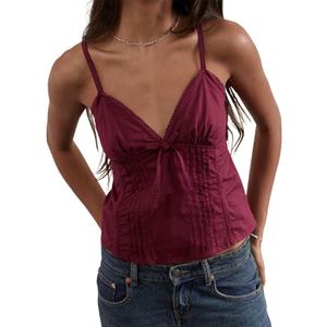 Women Teens Cute Babydoll Tops Y2k Floral Lace Trim Camisole Ruffle Tank Top Summer Flowy Peplum Top Streetwear (S)