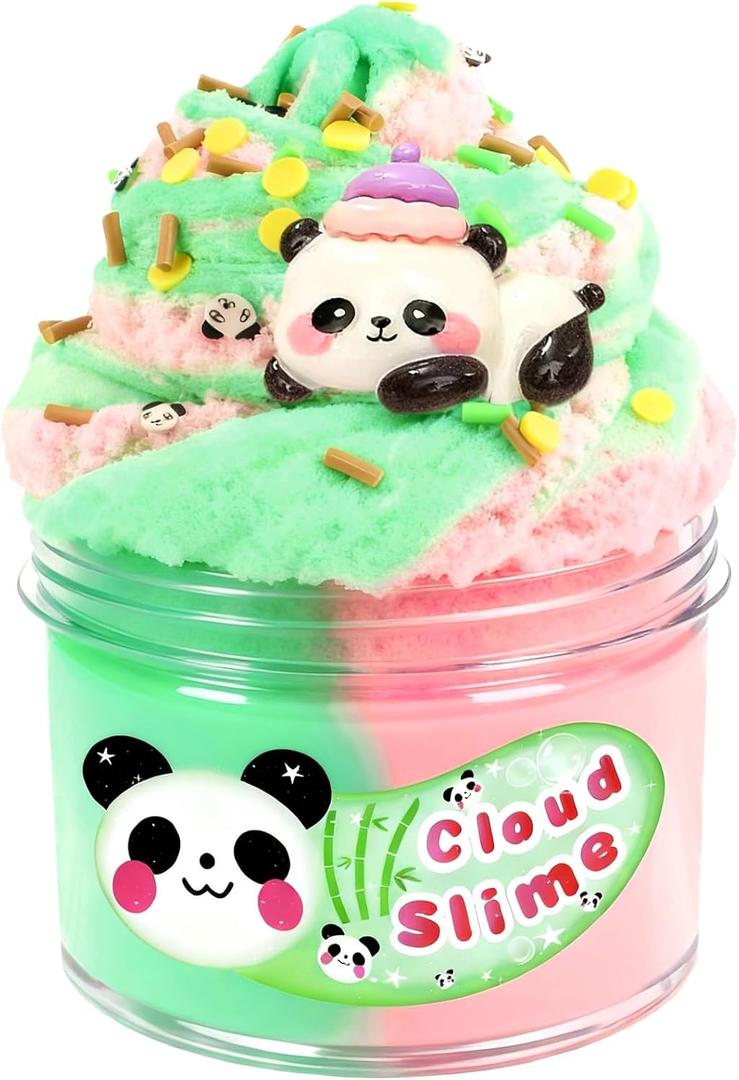Cloud Slime Pink Green Big Jar 7OZ, Kids Slime Party Favors, Non Sticky Scented Putty with Cute Flower Slices, Sensory Toys for Stress Relief, Christmas Stocking Stuffers for Girls Boys