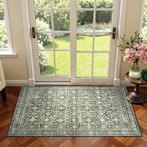 Lofus Area Rug for Living Room, 2x3 Washable Rug for Entryway Bathroom, Green Non Slip Kitchen Mats for Floor, Soft Door Mat Indoor Entrance, Farmhouse Carpet for Entry Living Room Bedroom