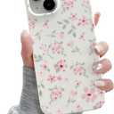 QLTYPRI for iPhone 13 Case, Cute Pink Floral Flower Pattern Aesthetic Phone Case, Raised Camera Protection Soft Slim TPU Shockproof Protective Phone Cover for Girls Women - Pink