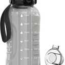 AQUAFIT 64 oz Water Bottle with Time Marker - 2in1 Straw & Chug Lid - BPA Free Big Water Bottle with Straw - Gym Water Bottle with Strap - Water Jug (64 Ounces, Gray)