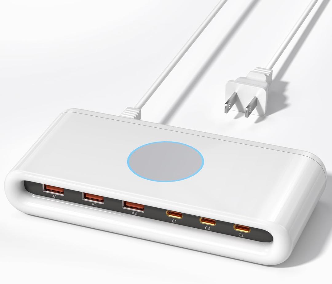 100W USB C Charging Station for Multiple Devices,6 Port USB C Charger Block Fast Charging Dock for iPhone/iPad/Samsung/Pixel/LG, No Wireless Charging (White)