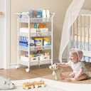 Baby Diaper Caddy Cart, 4-Tier Diaper Caddy Organizer and Storage, Rolling Utility Cart for Baby Supplies, Diaper Cart with Wheels for Bedroom, Nursery, Changing Table, White