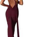Women's Sexy One Shoulder Backless Maxi Dress Elegant Ruched O Ring Sleeveless Evening Dress Long Gown Cocktail Dress (Large, Wine Red)