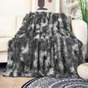 Tuddrom Decorative Extra Soft Fuzzy Faux Fur Throw Blanket 50" x 60",Solid Reversible Long Hair Shaggy Blanket,Fluffy Cozy Plush Comfy Microfiber Fleece Blanket for Couch Sofa Bedroom,Tie Dye Grey