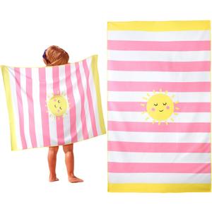 Kids Beach Towels Girls Boys Cute Beach Towel 50 x 30 Inch Microfiber Absorbent Bath Towel Dry Pool Bath Supplies for Party Gifts Swimming Camping Decoration (Pink, Sun)