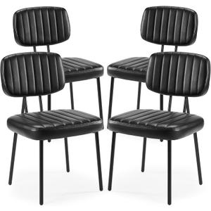 Sweetcrispy Dining Chairs Set of 4, Upholstered Mid Century Modern Kitchen Dining Room Accent Chairs with Faux Leather Cushion Seat & Metal Legs for Kitchen, Living Room - Black