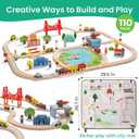 Tiny Land 110pcs Wooden Train Set with Folding Storage Box, Wooden Train Track Toy for Boys & Girls, Age 3-7, Includes Convenient Storage