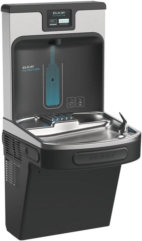 Elkay LZS8WS ezH2O Wall Mounted Drinking Fountain with Hands Free Bottle Filling Station and Water Cooler - Midnight Black