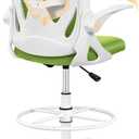 Primy Drafting Chair Tall Office Chair with Flip-up Armrests Executive Ergonomic Computer Standing Desk Chair with Lumbar Support and Adjustable Footrest Ring (Green), 934-Z