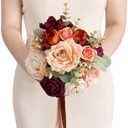 Ling's Moment Terracotta Bridesmaid Bouquet, Burnt Orange Wedding Bouquets for Bridesmaids, 7 Inch Bridal Bouquets for Bridesmaids, Wedding Decor, Ceremony, Anniversary, Homecoming, etc.