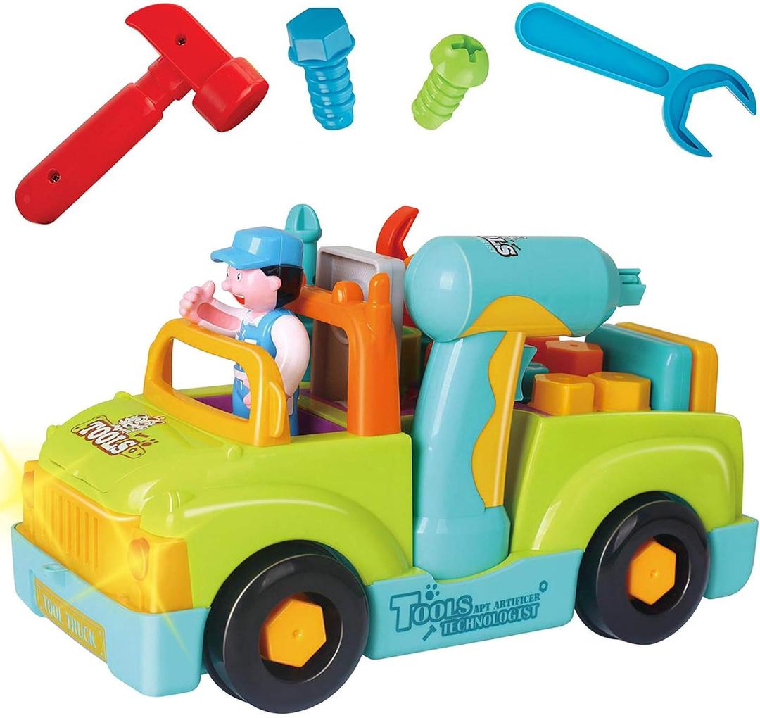 Liberty Imports Toddler Tool Set Toy Trucks Kids Mechanic Workbench Take Apart Musical Toolbox with Electric Drill, Power Play Tools, Lights, Bump and Go Building Toy for 2 Year Old Boys