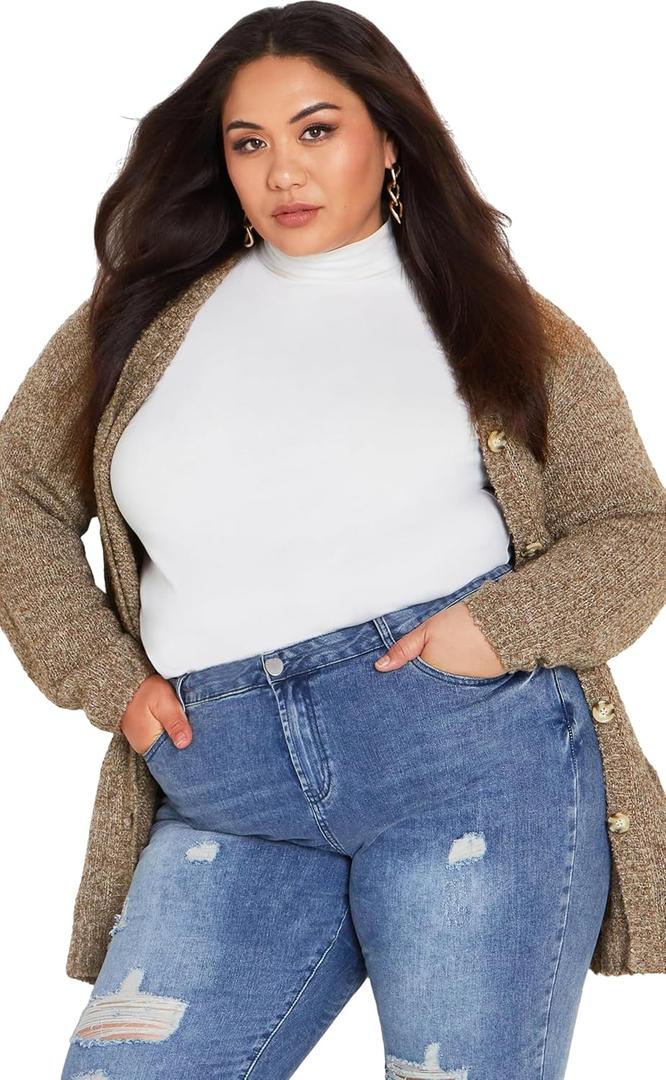 Avenue Women's Plus Size Cardigan - Amber Boucle (Beige Combo)