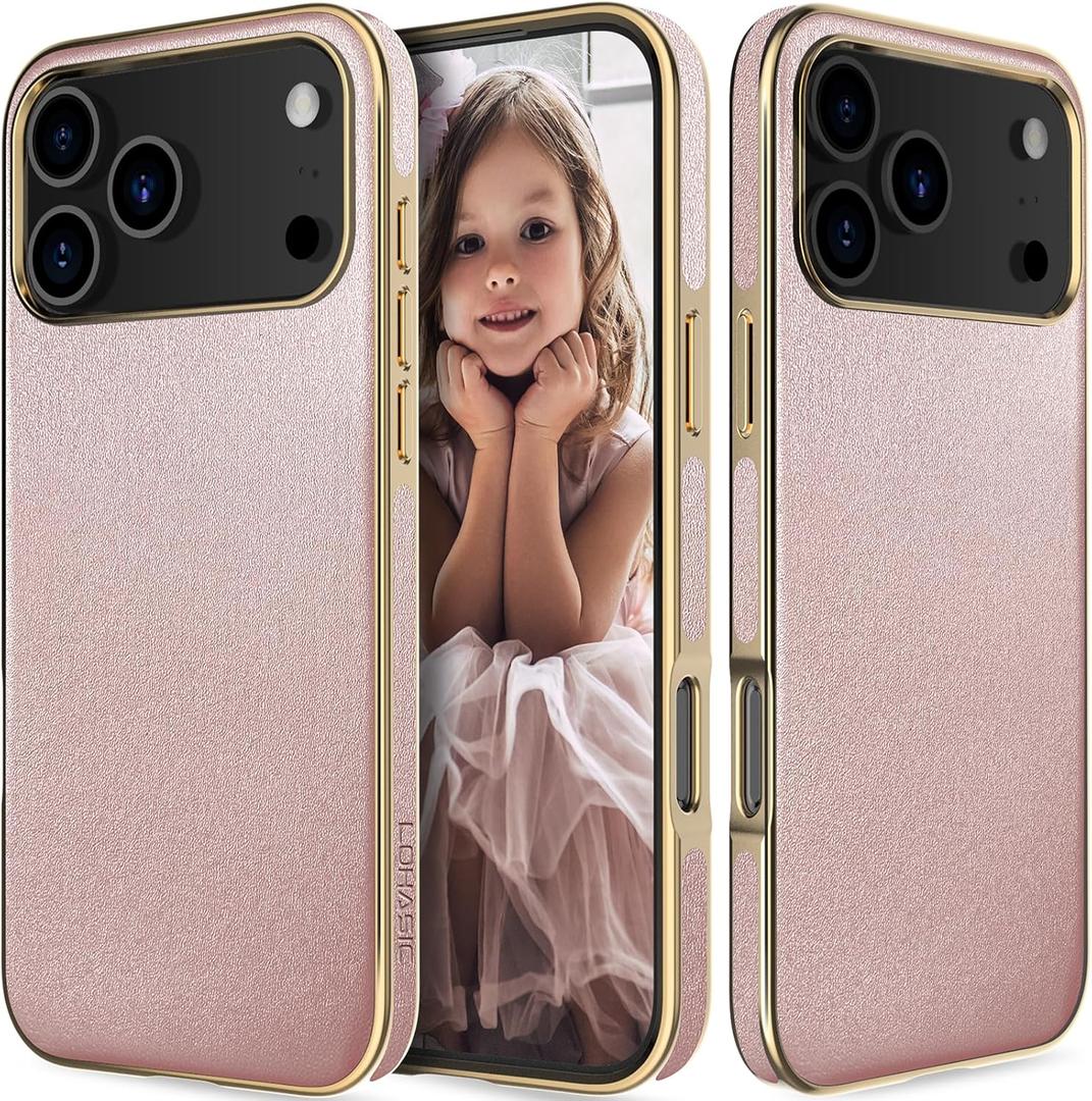 LOHASIC Leather Case for iPhone 17 Pro Max, 6.9 inch 2025 Slim Elegant Back Cover with Soft Microfiber Lining Protective Phone Cute Cases for Girls Women, Rose Gold