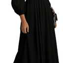 XNC Long Sleeve Dresses for Women 2026 Spring Summer Casual Chiffon Dress | Long Sleeve, Deep V Neck, Flowy Maxi Wedding Guest Dress, Vacation Dress, 2026 Summer Dress, Boho Dress, Black XXL