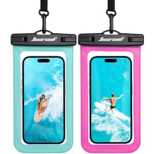 Hiearcool Waterproof Phone Pouch,Waterproof Phone Case for iPhone 17 16 15 14 13 Pro Max,IPX8 Phone Waterproof Pouch for Beach Cruise Ship Travel Essentials Green&Bright Red-2Pack