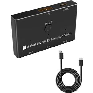 3 Port 8K DisplayPort Switch Splitter 1x3 3x1Converter for Multiple Source