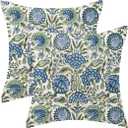 Vintage Blue Sage Green Floral Pillow Covers 18 x 18 Inch Set of 2 Boho Flowers Throw Pillows Outdoor Decorative Spring Summer Farmhouse Pillowcase Linen Cushion Cases for Bed Sofa Couch