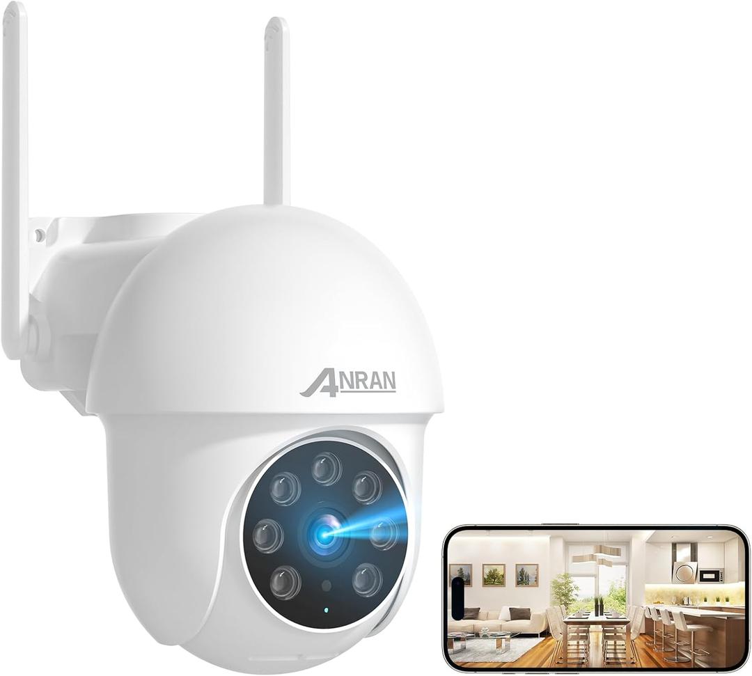 ANRAN 5MP Security Camera Outdoor, 360PTZ Auto-Tracking, 2.4/5GHz WiFi Wired Security Camera, Spotlight & Siren, True Night Vision, IP66 Waterproof, Audio, SD & Cloud Storage, 24/7 Recording, Audio
