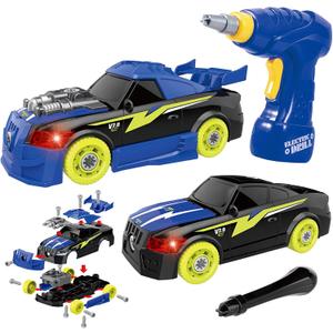 GILOBABY 26 Pieces Take Apart Toys for Boys, Racing Car with Electric Drill, Sounds & Lights, Building Stem Toys for Kids, Gifts for 3 4 5 Year Old Boys Learning Educational Toys