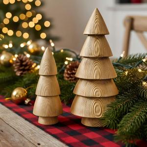 DN DECONATION Gold Tabletop Christmas Tree, Cone Trees Figurines for Xmas Decorations, Wooden-Like Resin Pine Tree Decor for Mantel, Desk, Shelves, TableCenterpieces Holiday Home Decor (Set of 2)
