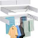 FOCHIER F Laundry Drying Rack Wall Mounted Clothes Drying Rack Collapsible with 5 Aluminum Rods and Drilling Template Long Screwdriver Bit 60 lbs Capacity (White, 31.5")