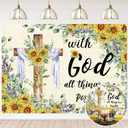 Spring Easter Backdrop Sunflower Jesus Cross Background with God All Things are Possible Banner Easter Christian Decorations for Home Office Photo Prop Booth (8x6FT)