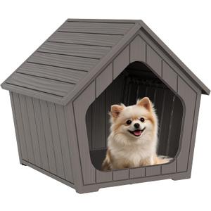 Bifanuo Dog House Outdoor Indoor for Small Dogs - Plastic Pet Shelter, Easy-Assemble & Weather-Resistant for Living Room, Balcony (Grey, 18" L x 22.4" W x 22.2" H)