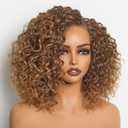 GORGIUS Shaggy Curly Wave Bob Wig Glueless Ready To Go Hd Lace Front Wigs for Women Ombre Fiber Blend Human Hair 200% Density Pre Plucked Pre Cut Side Part Honey Colored 12 Inch