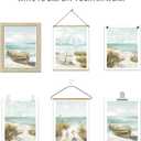 Color Play Coastal Wall Art Beach Prints: Unframed Ocean Seascape Picture Boat Seagull Grass Chair Umbrella Artwork for Home Decor, Set of 4