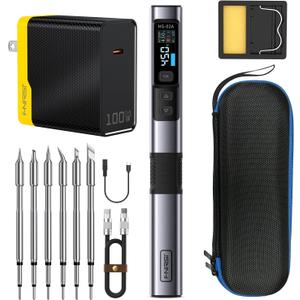 FNIRSI HS-02A 100W Portable Corded Soldering Iron Kit, 3S Fast Heating, 212-842, Pre-set 3 Groups Temperature, 6 F245 Soldering Tips, Smart Digital Soldering Iron Pen Tool for Electronics Repair