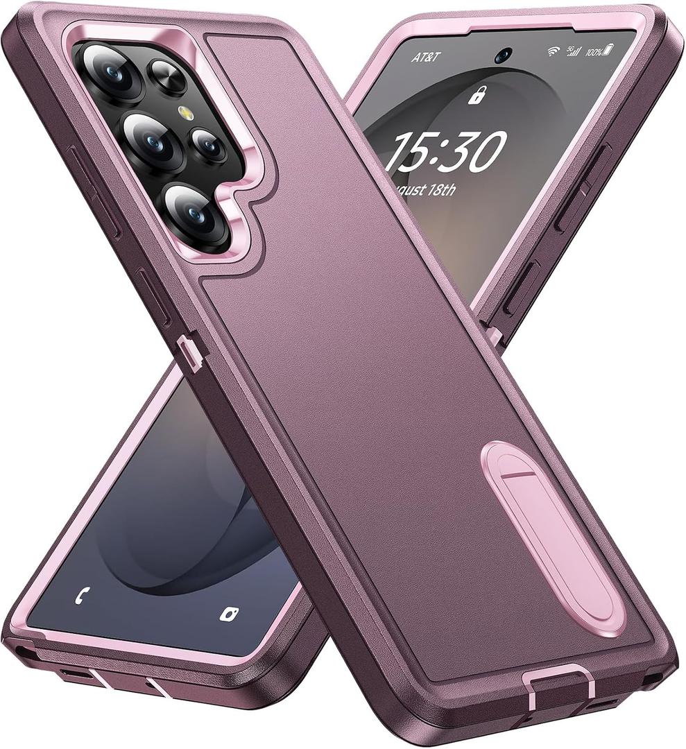 BaHaHoues for Samsung Galaxy S26 Ultra Case with Built in Kickstand, Shockproof/DropProof Military Grade Protective Cover for Galaxy S26 Ultra (Night Purple/Baby Pink)