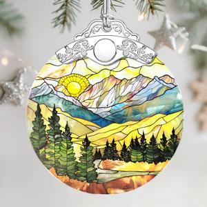 2 x Christmas Ornaments: Stained Glass Ornament, Christmas Tree Ornament, Hanging Ornaments for Home Decor & Xmas Tree Decorations, Exquisite Holiday Decor, Gifts & Holiday Present - Mountain Range