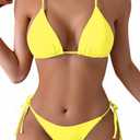 Tainehs Women's Sexy Halter Thong Bikini Tie Two Sides Bottom Triangle Bikini Swimsuits (Yellow), Size Small