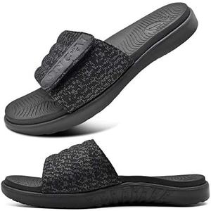 ONCAI Mens Sandals, Arch Support Sport Slides Open Toe Adjustable Straps Orthotic Cushioned Footbed for Plantar Fasciitis Rubber Soles Size 12, Black