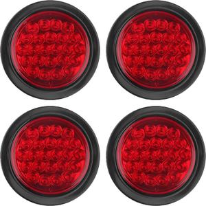 4Pcs 4 Inch Round LED Trailer Tail Lights Red 24 LED Waterproof, 4 Inch Round Led Stop Turn Brake Tail Lights Flush Mount for Trucks RV Include Lights Grommets 3-Prong Wire Pigtails 12V Sealed