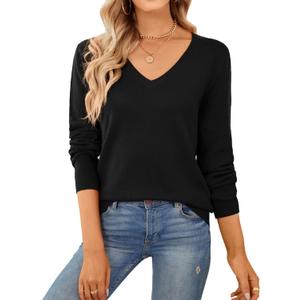 QUALFORT Women's Sweater 100% Cotton Long Sleeve Pullover Sweater Soft Lightweight Knit Tops 2025, S