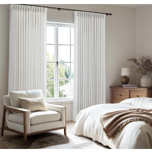 COMON HOME Pleated Linen Curtains 94 Inch Long 2 Panels Set for Living Room Light Filtering Pinch Pleat Curtains with Hooks Boho Farmhouse Custom Semi Sheer Beige White Cream Ivory Window Drapes