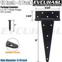 12 Inch T-Strap Gate Hinges, Shed Barn Door Hinges Heavy Duty, Black Tee Hinges for Wooden Fences, Yard Gate, Wrought Hardware Iron Rustproof (2 Pack/Set)
